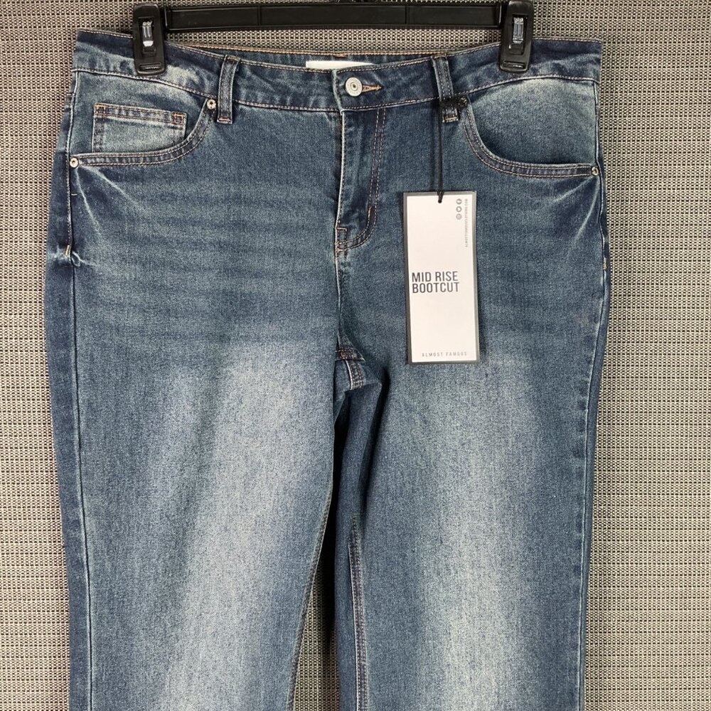 Almost Famous Womens Size 13 Blue Mid-Rise Bootcut Jeans Denim Distressed Look - Picture 6 of 11